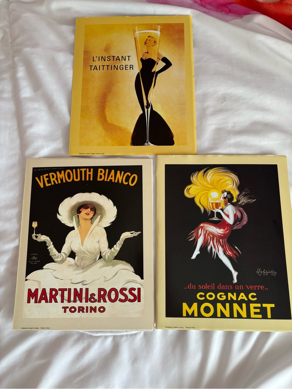 3pc Vintage Bar Cart Art Posters Martini Cognac Taittinger